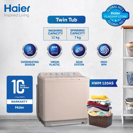 HAIER Semi Auto Twin Turbo Washing Machine HWM120-AS (MG)
